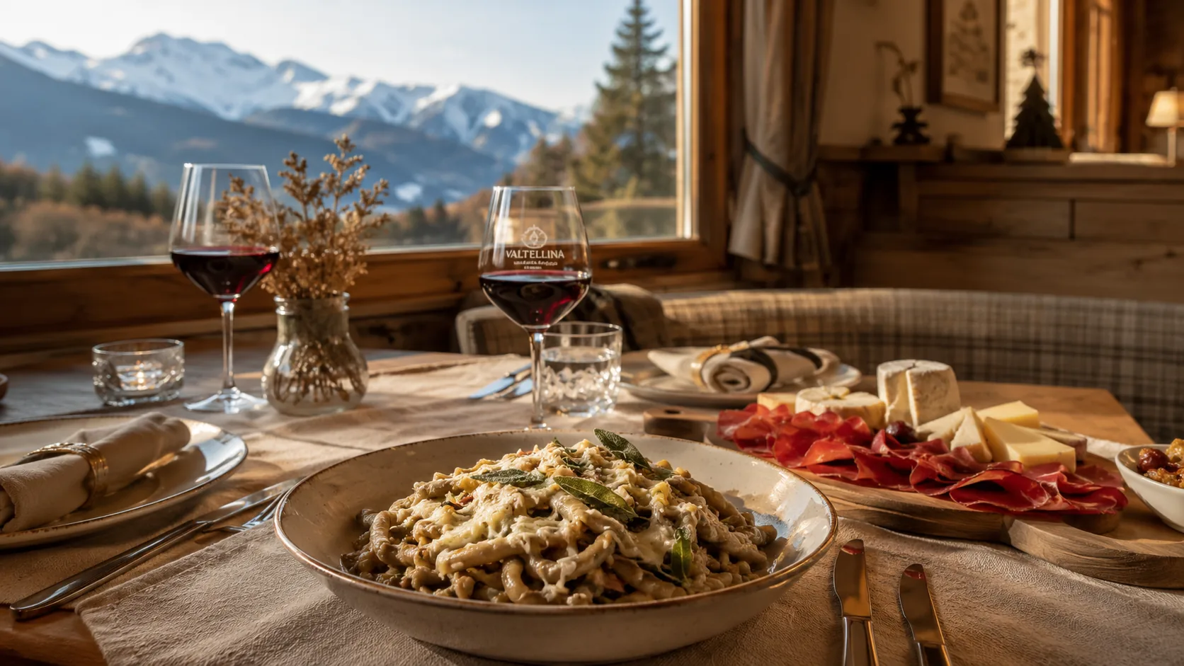 Tavolo apparecchiato in un ristorante della Valtellina