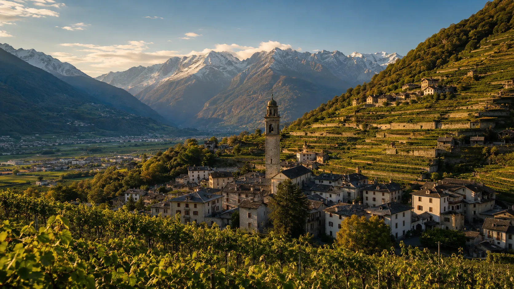 Panorama della Valtellina vicino a Morbegno